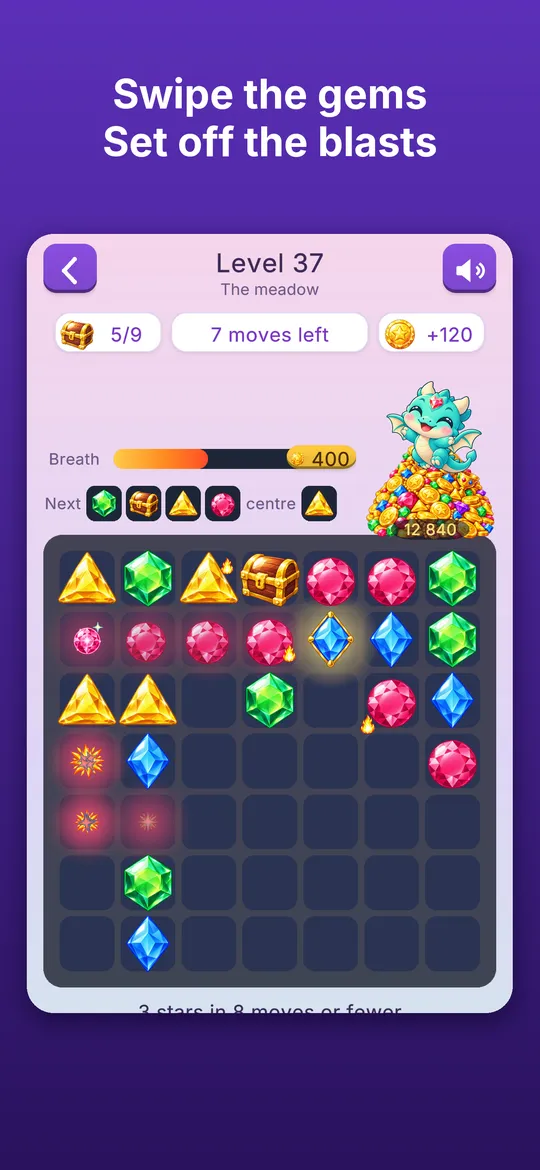 A level: slide the gems, set off the explosions