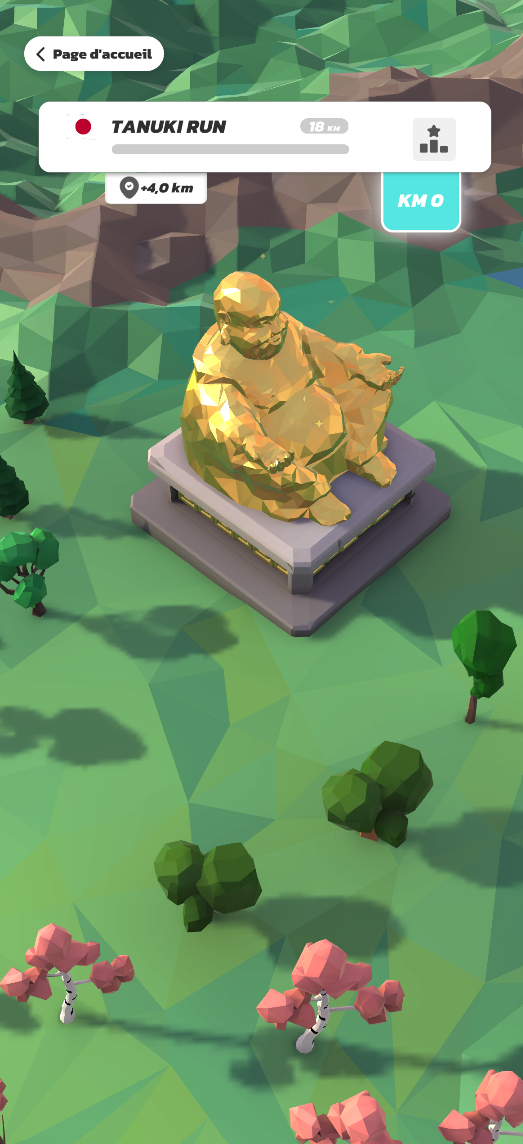Parcours Tamuki Run avec une statue dorée en guise de checkpoint