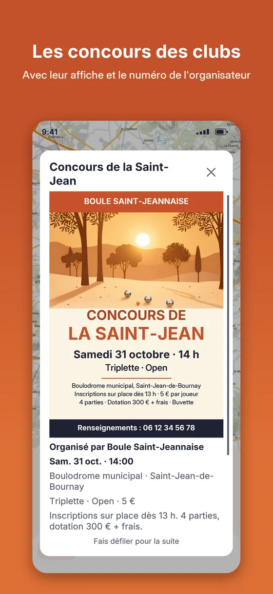 Un concours de club, avec son affiche et le numéro de l'organisateur