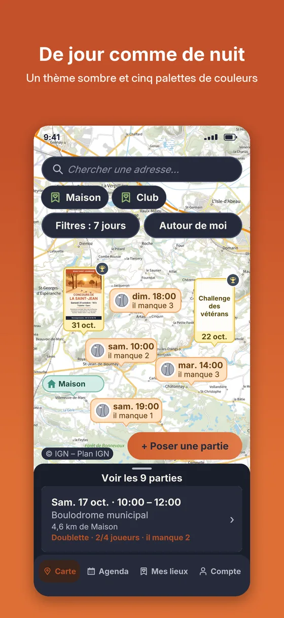 La même carte en thème sombre